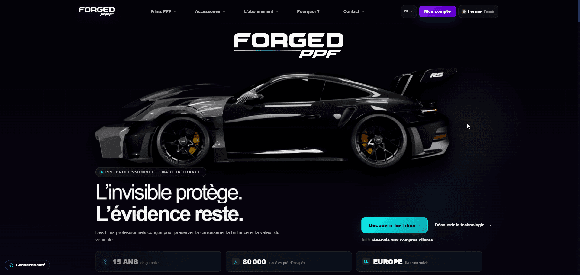 Page d'accueil Forged PPF conçue par Moraya